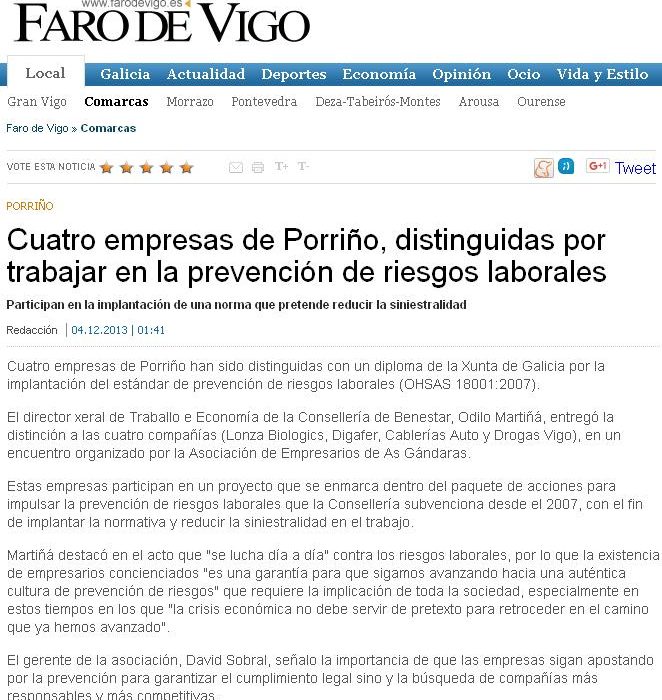 DIGAFER in “Faro de Vigo” Newspaper.